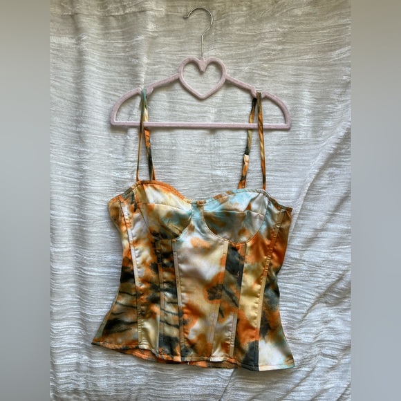 Pretty Little Thing Orange TieDye Structured Corset Top Size 2 - Picture 1 of 6